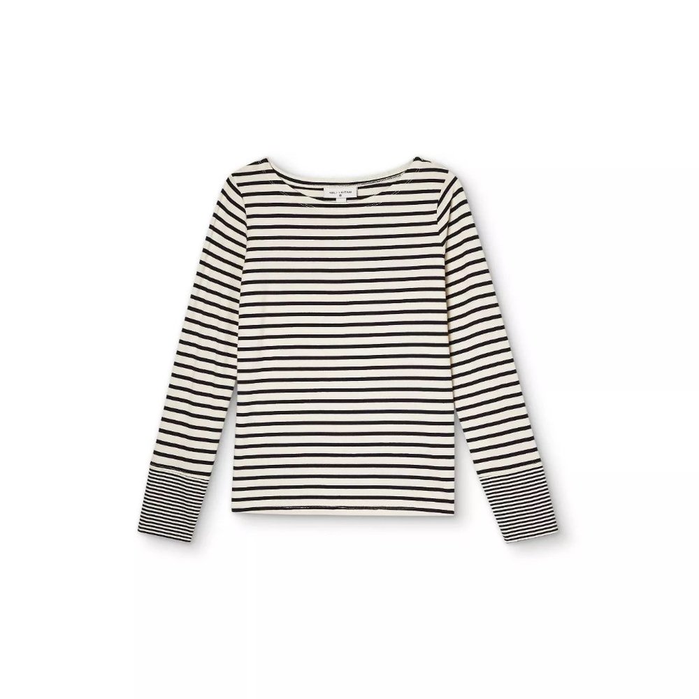 NWT Nili Lotan Striped Long-Sleeve Boat Neck T-Shirt